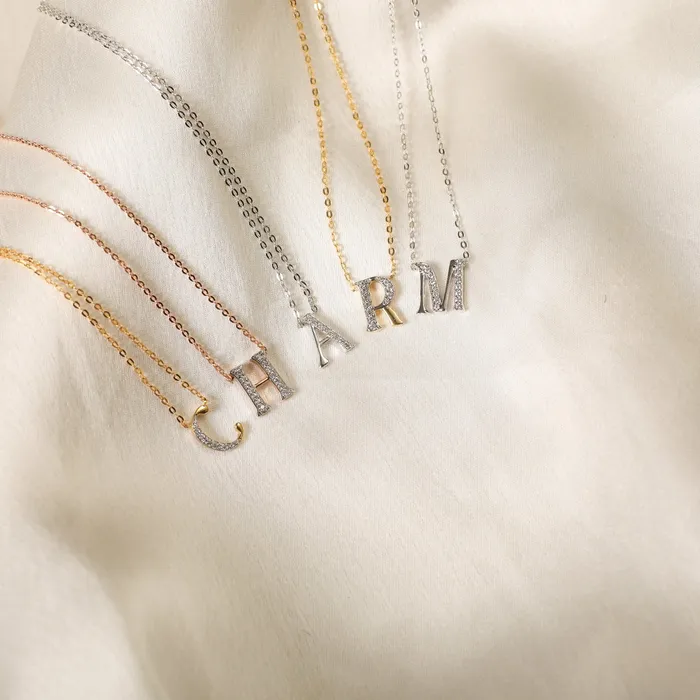 Alphabet AZ Charms CZ WhiteGold Plated Silver Necklace SILVER Necklaces