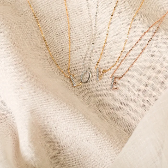 Alphabet AZ Charms CZ WhiteGold Plated Silver Necklace SILVER Necklaces
