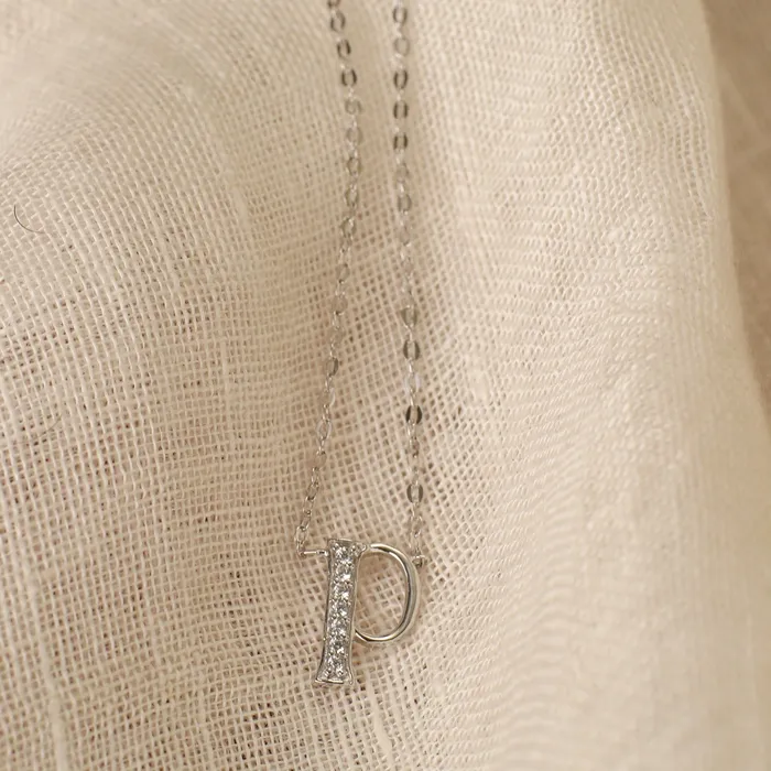 Alphabet AZ Charms CZ WhiteGold Plated Silver Necklace SILVER Necklaces