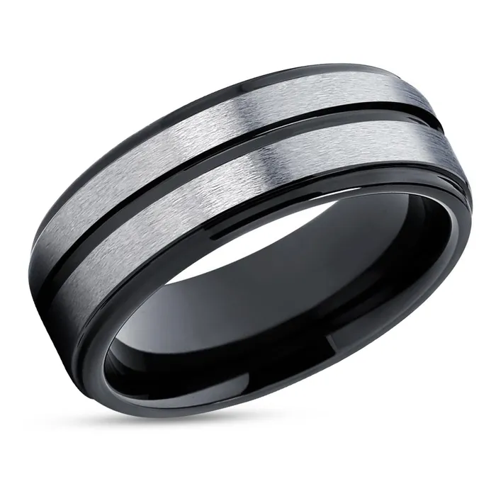 Black Tungsten Wedding Band Gray Tungsten Ring Mens Wedding Ring Gray Ring Clean Casting Jewelry Rings