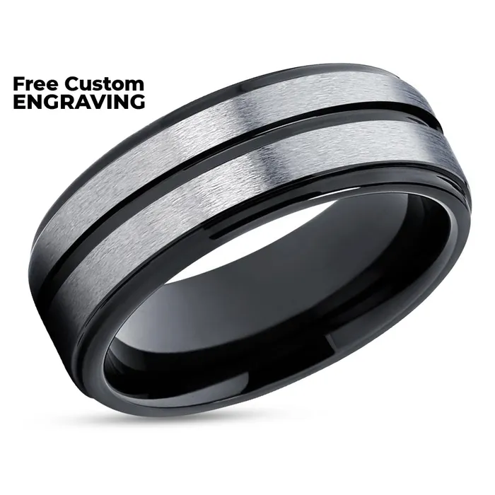 Black Tungsten Wedding Band Gray Tungsten Ring Mens Wedding Ring Gray Ring Clean Casting Jewelry Rings