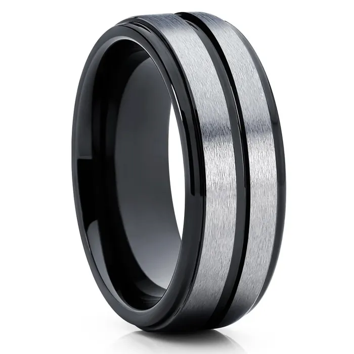 Black Tungsten Wedding Band Gray Tungsten Ring Mens Wedding Ring Gray Ring Clean Casting Jewelry Rings