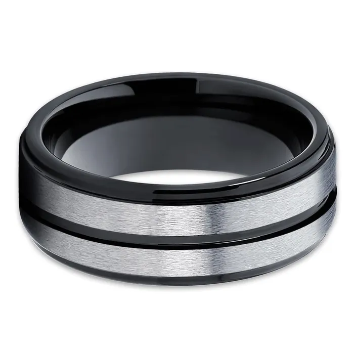 Black Tungsten Wedding Band Gray Tungsten Ring Mens Wedding Ring Gray Ring Clean Casting Jewelry Rings