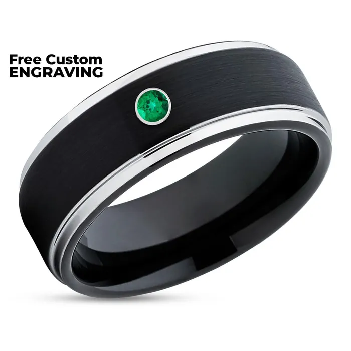 Black Wedding Ring Emerald Wedding Ring Tungsten Wedding Band Black Ring Clean Casting Jewelry Rings