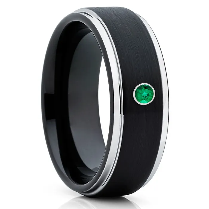 Black Wedding Ring Emerald Wedding Ring Tungsten Wedding Band Black Ring Clean Casting Jewelry Rings