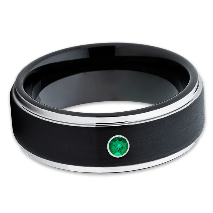 Black Wedding Ring Emerald Wedding Ring Tungsten Wedding Band Black Ring Clean Casting Jewelry Rings