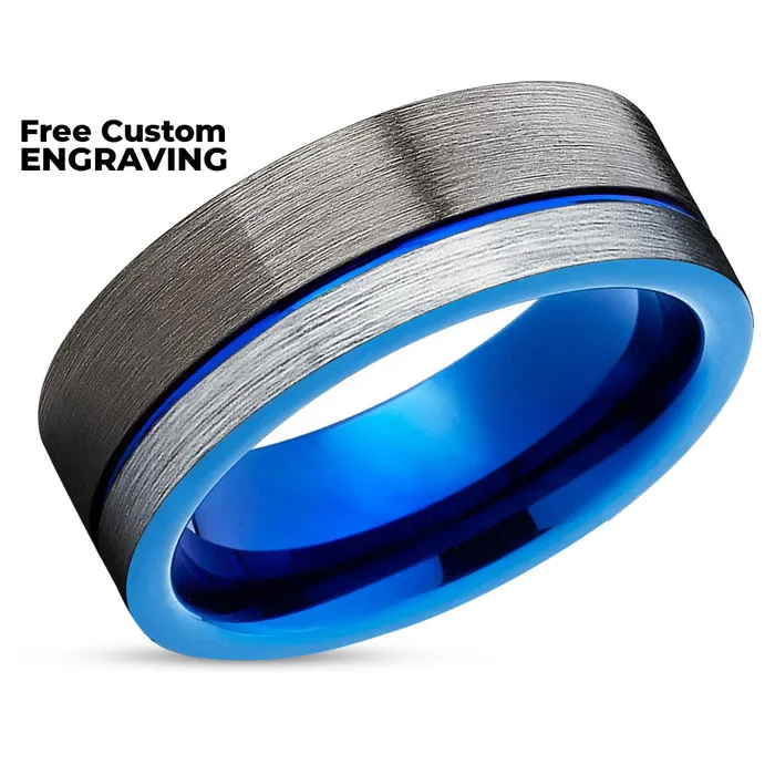 Blue Tungsten Wedding Ring Gunmetal Wedding Ring Blue Wedding Ring Gunmetal Clean Casting Jewelry Rings