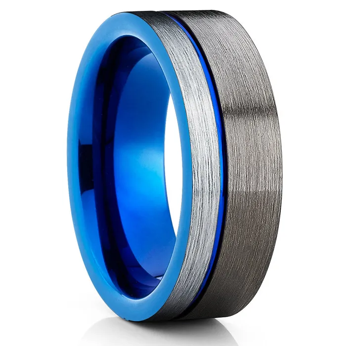 Blue Tungsten Wedding Ring Gunmetal Wedding Ring Blue Wedding Ring Gunmetal Clean Casting Jewelry Rings