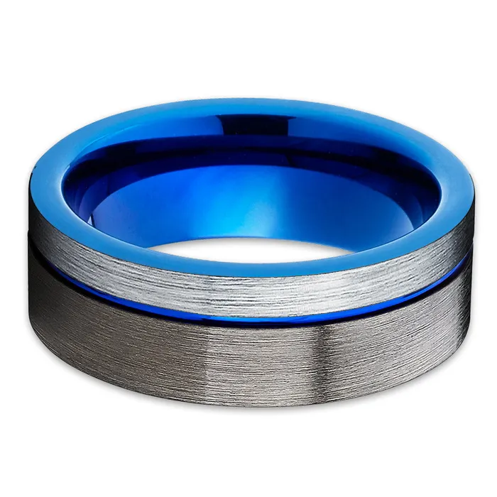 Blue Tungsten Wedding Ring Gunmetal Wedding Ring Blue Wedding Ring Gunmetal Clean Casting Jewelry Rings