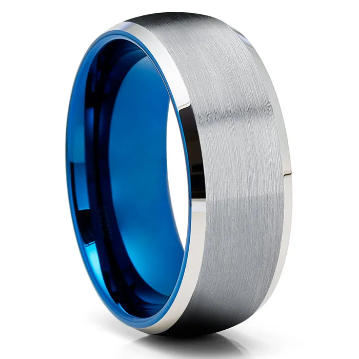 Blue Wedding Ring Blue Tungsten Ring 8mm Wedding Ring Silver Wedding Ring Tungsten Band Clean Casting Jewelry Rings