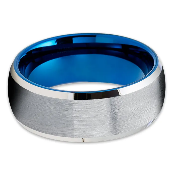 Blue Wedding Ring Blue Tungsten Ring 8mm Wedding Ring Silver Wedding Ring Tungsten Band Clean Casting Jewelry Rings