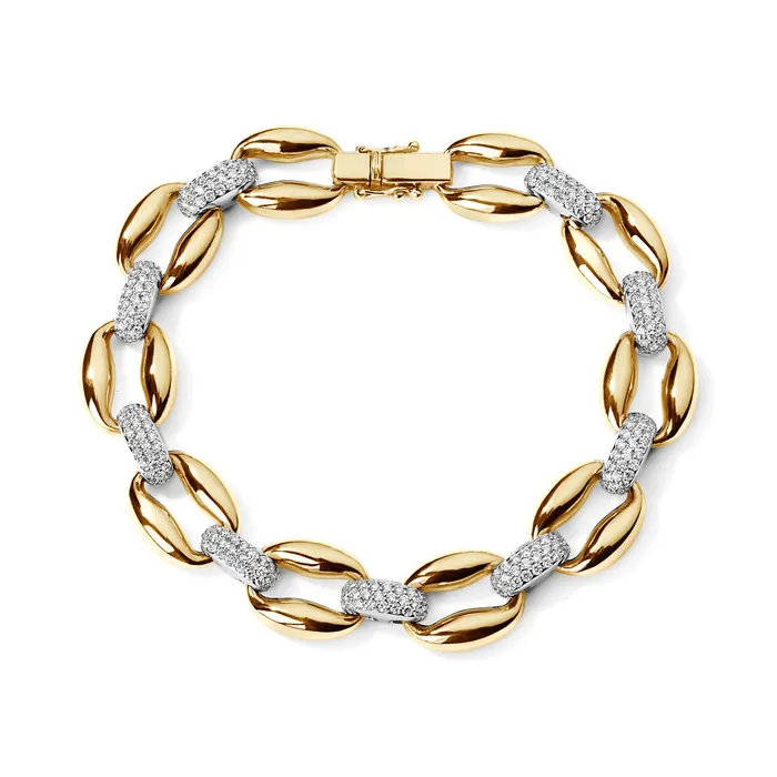 Bracelets Gold and Pave Oval Link Bracelet SG Fine