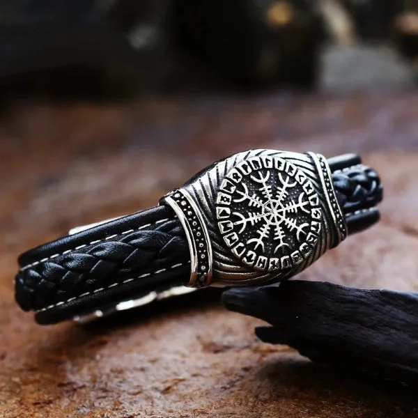 Bracelets Valhalla Vikings Viking Leather Bracelet Aegishjalmur Runes