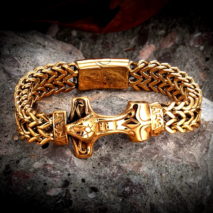 Bracelets Viking Bracelet Golden Mjlnir AE