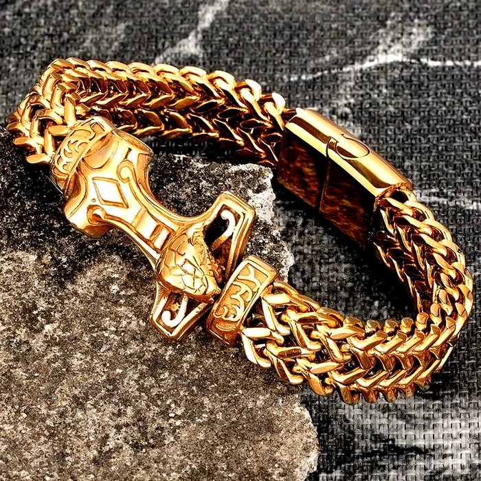 Bracelets Viking Bracelet Golden Mjlnir AE
