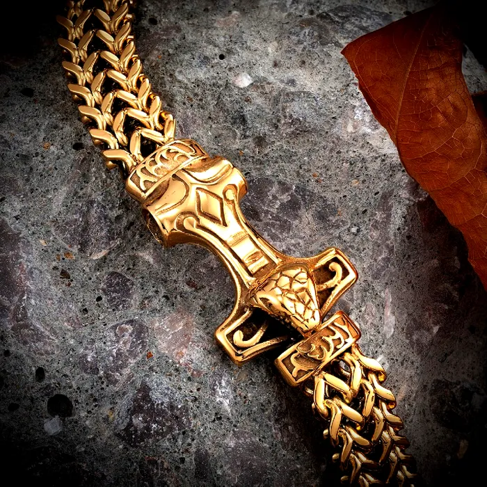 Bracelets Viking Bracelet Golden Mjlnir AE