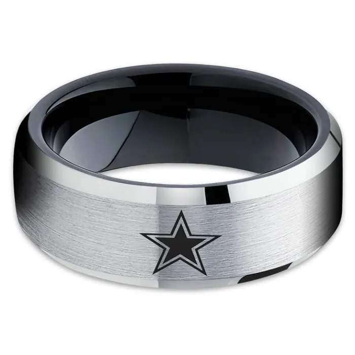 Clean Casting Jewelry Dallas Cowboys Tungsten Ring Black Tungsten Ring Football Ring Cowboys Tungsten Ring Rings