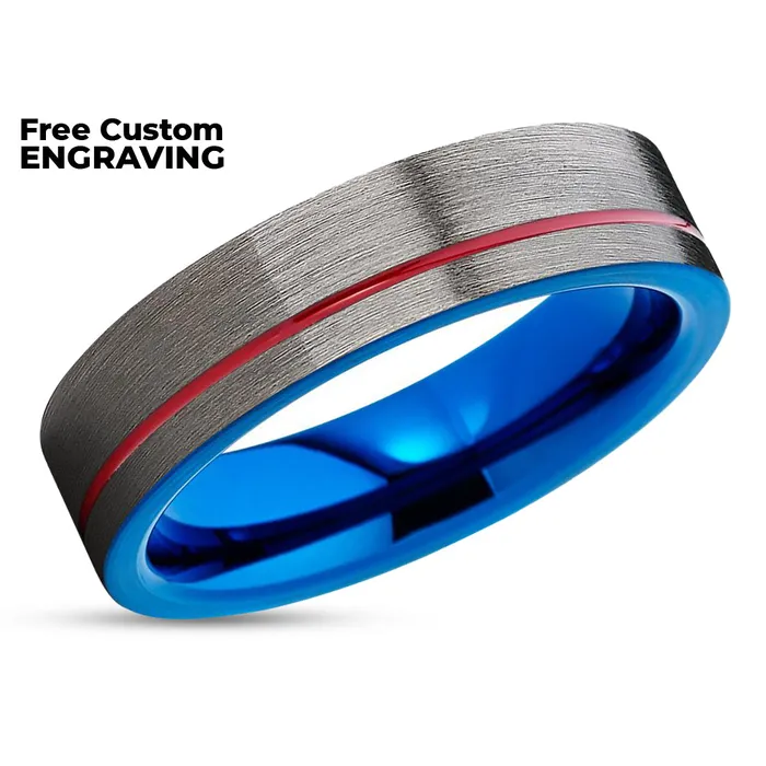 Clean Casting Jewelry Gunmetal Wedding Ring Red Tungsten Ring Tungsten Wedding Band Blue Ring Rings