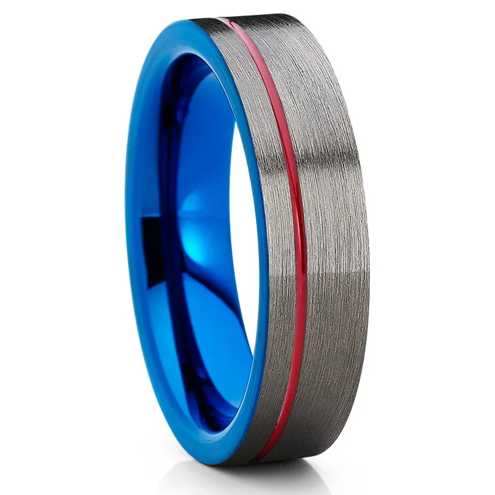 Clean Casting Jewelry Gunmetal Wedding Ring Red Tungsten Ring Tungsten Wedding Band Blue Ring Rings