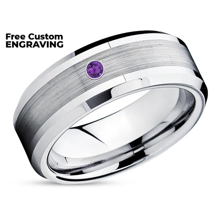 Clean Casting Jewelry Rings Amethyst Wedding Band Tungsten Wedding Band Tungsten Carbide Ring Engagement Ring
