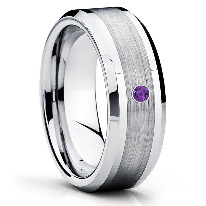 Clean Casting Jewelry Rings Amethyst Wedding Band Tungsten Wedding Band Tungsten Carbide Ring Engagement Ring