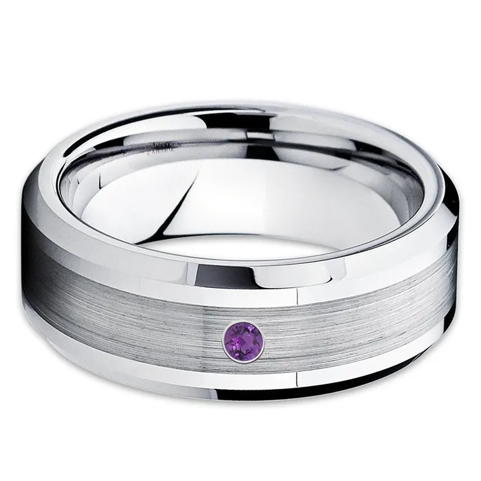 Clean Casting Jewelry Rings Amethyst Wedding Band Tungsten Wedding Band Tungsten Carbide Ring Engagement Ring