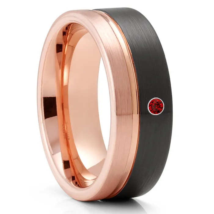 Clean Casting Jewelry Rings Black Tungsten Wedding Band Rose Gold Wedding Ring Ruby Wedding Ring Black Ring