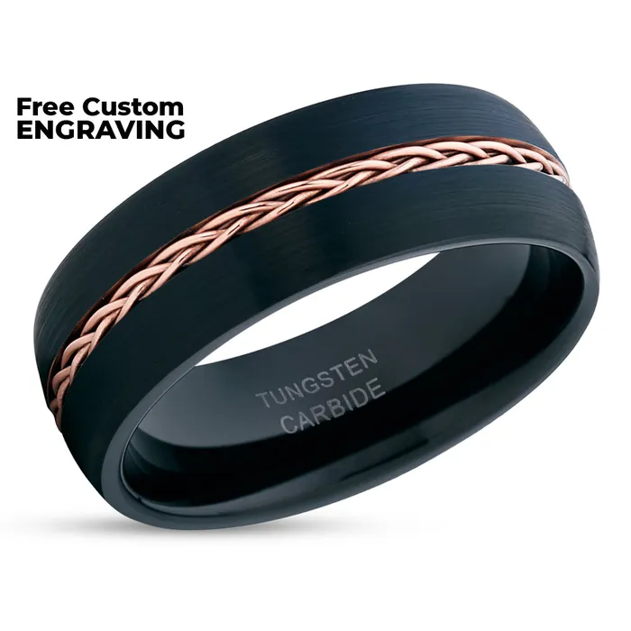 Clean Casting Jewelry Rings Black Wedding Band Braid Ring Rose Gold Wedding Ring Tungsten Wedding Band