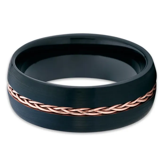 Clean Casting Jewelry Rings Black Wedding Band Braid Ring Rose Gold Wedding Ring Tungsten Wedding Band