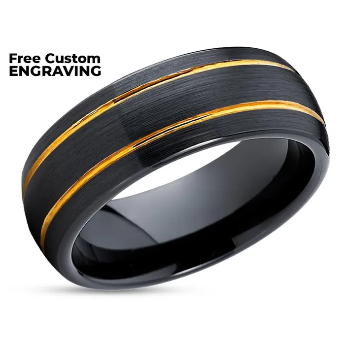 Clean Casting Jewelry Rings Black Zirconium Wedding Ring Yellow Gold Ring Zirconium Wedding Band 14k Yellow Gold