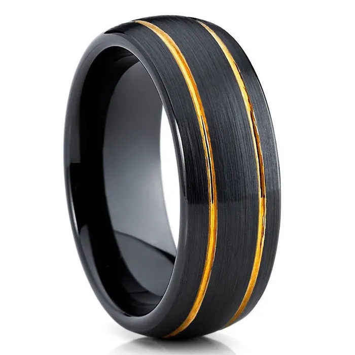 Clean Casting Jewelry Rings Black Zirconium Wedding Ring Yellow Gold Ring Zirconium Wedding Band 14k Yellow Gold