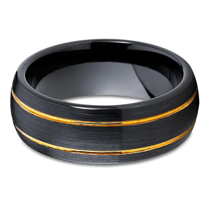Clean Casting Jewelry Rings Black Zirconium Wedding Ring Yellow Gold Ring Zirconium Wedding Band 14k Yellow Gold