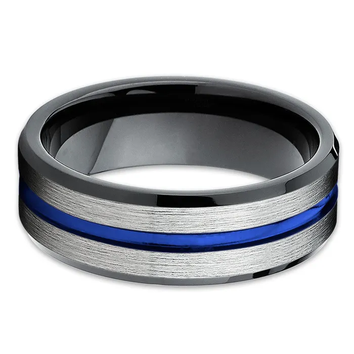 Clean Casting Jewelry Rings Blue Wedding Band Black Wedding Ring Silver Tungsten Ring Wedding Band
