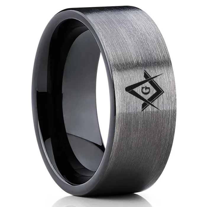 Clean Casting Jewelry Rings Masonic Wedding Band Gunmetal Tungsten Ring Masonic Wedding Ring Black