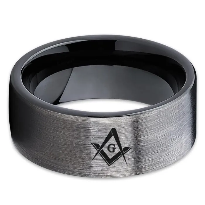 Clean Casting Jewelry Rings Masonic Wedding Band Gunmetal Tungsten Ring Masonic Wedding Ring Black