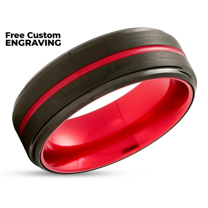 Clean Casting Jewelry Rings Red Tungsten Wedding Ring Black Wedding Ring Tungsten Wedding Ring Red Ring