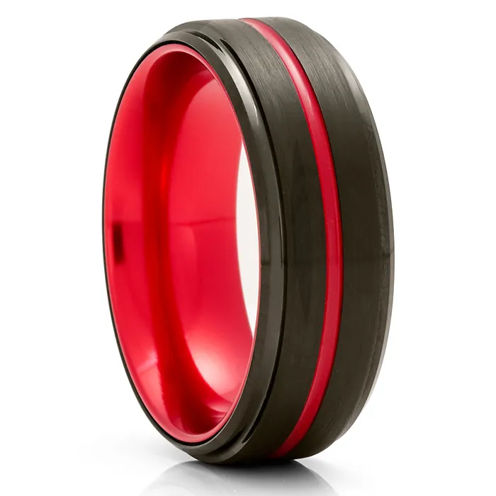 Clean Casting Jewelry Rings Red Tungsten Wedding Ring Black Wedding Ring Tungsten Wedding Ring Red Ring