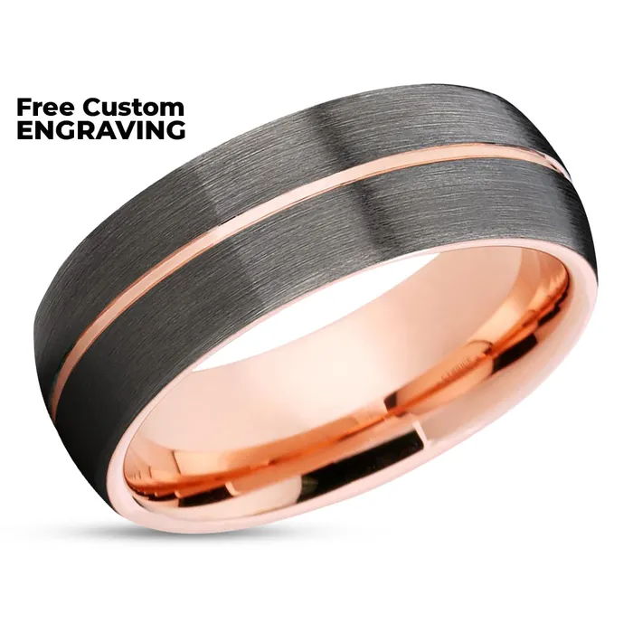 Clean Casting Jewelry Rings Rose Gold Tungsten Brushed Gunmetal Tungsten Band Rose Gold Tungsten Ring