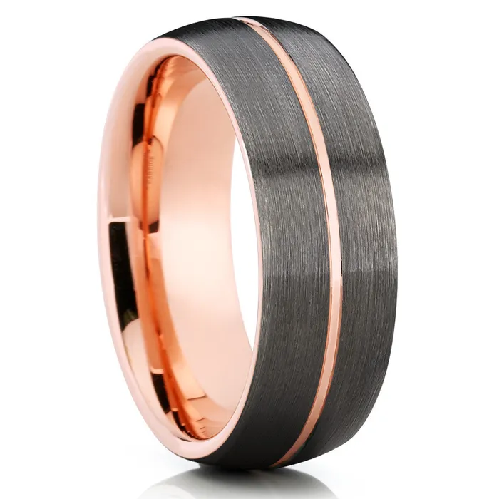Clean Casting Jewelry Rings Rose Gold Tungsten Brushed Gunmetal Tungsten Band Rose Gold Tungsten Ring