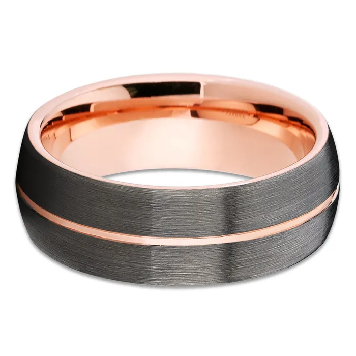 Clean Casting Jewelry Rings Rose Gold Tungsten Brushed Gunmetal Tungsten Band Rose Gold Tungsten Ring