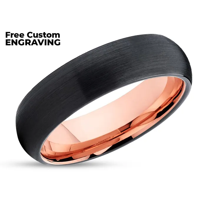 Clean Casting Jewelry Rings Rose Gold Tungsten Ring Dome Tungsten Ring Black Tungsten Ring Black Ring