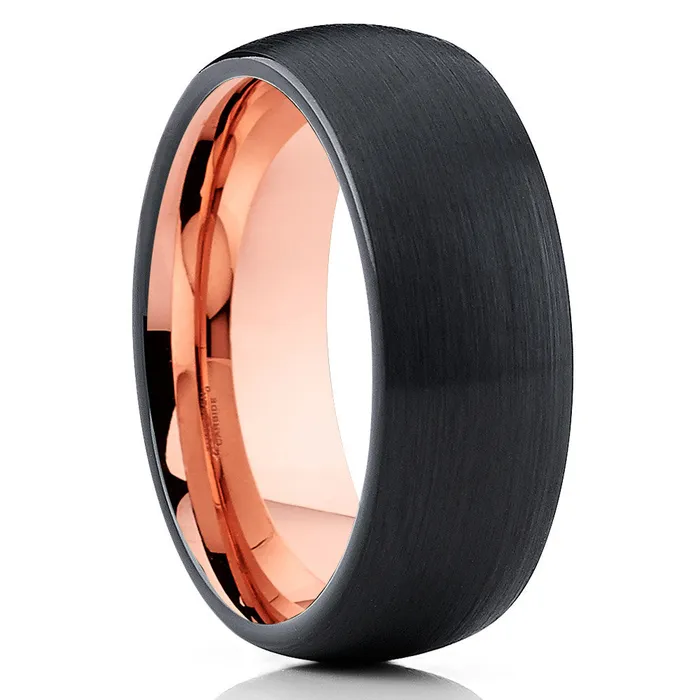 Clean Casting Jewelry Rings Rose Gold Tungsten Ring Dome Tungsten Ring Black Tungsten Ring Black Ring