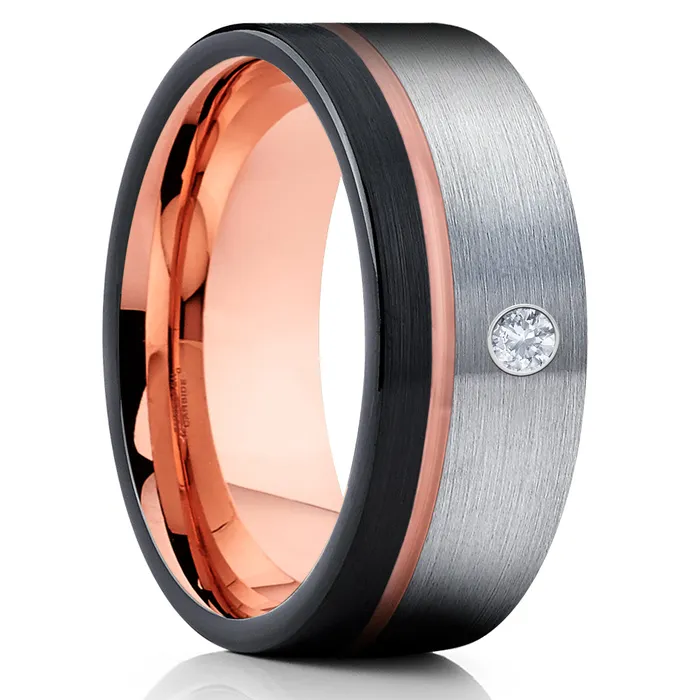 Clean Casting Jewelry Rings Rose Gold Tungsten Ring White Diamond Ring Rose Gold Tungsten Black Ring Clean Casting Jewelry Rings Rose Gold Tungsten Ring White Diamond Ring Rose Gold Tungsten Black Ring