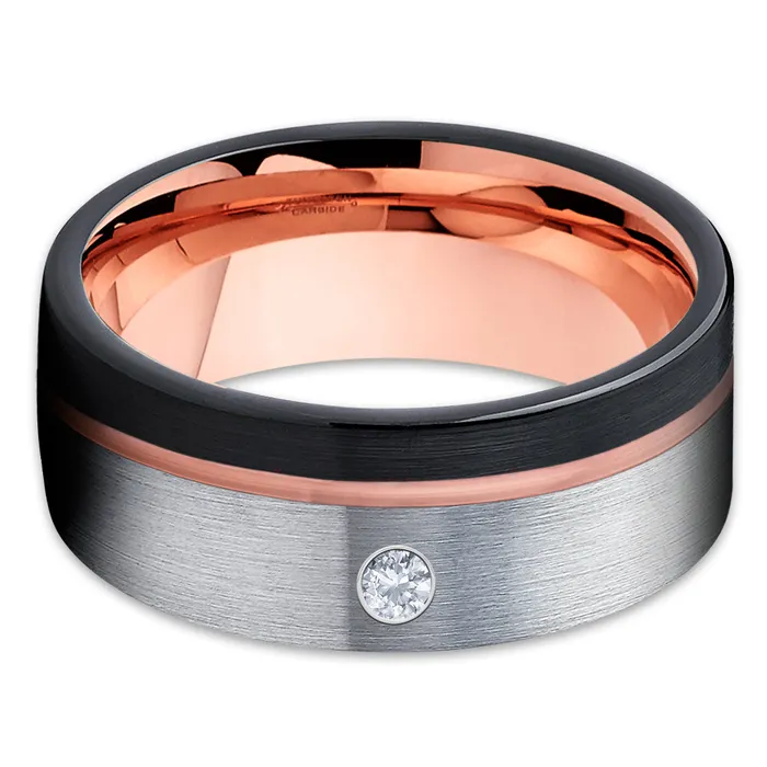 Clean Casting Jewelry Rings Rose Gold Tungsten Ring White Diamond Ring Rose Gold Tungsten Black Ring