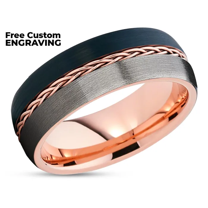 Clean Casting Jewelry Rings Rose Gold Tungsten Wedding Band Gunmetal Rose Gold Ring Braid Ring