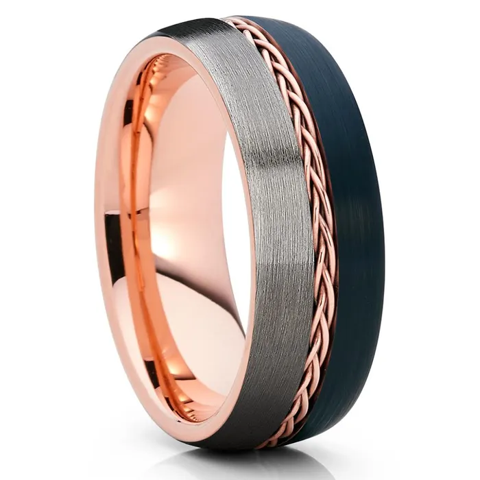 Clean Casting Jewelry Rings Rose Gold Tungsten Wedding Band Gunmetal Rose Gold Ring Braid Ring
