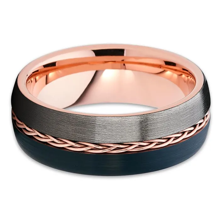 Clean Casting Jewelry Rings Rose Gold Tungsten Wedding Band Gunmetal Rose Gold Ring Braid Ring