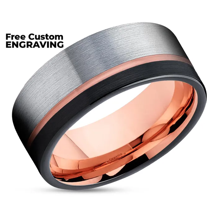 Clean Casting Jewelry Rings Rose Gold Tungsten Wedding Ring Black Wedding Ring Rose Gold Ring Tungsten Wedding Ring