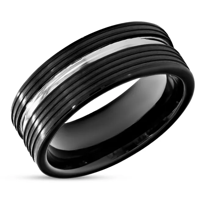 Clean Casting Jewelry Rings Shiny Black Tungsten Ring 8mm Wedding Ring Silver Groove Black Wedding Ring Clean Casting Jewelry Rings Shiny Black Tungsten Ring 8mm Wedding Ring Silver Groove Black Wedding Ring