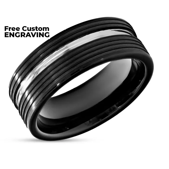 Clean Casting Jewelry Rings Shiny Black Tungsten Ring 8mm Wedding Ring Silver Groove Black Wedding Ring